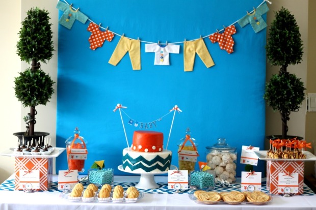 orange-and-blue-chevron-baby-shower-cake-food-ideas-decorations